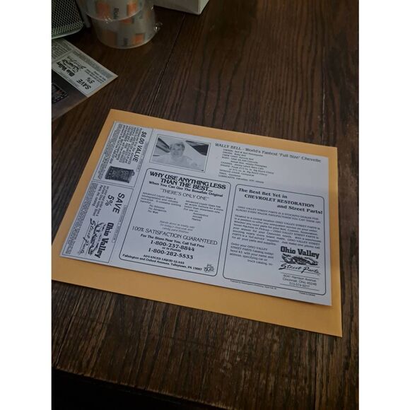 Vintage Wally Bell Racing Card w/ Coupons 8x12 Liquid Glass Chevelle - Picture 2 of 2